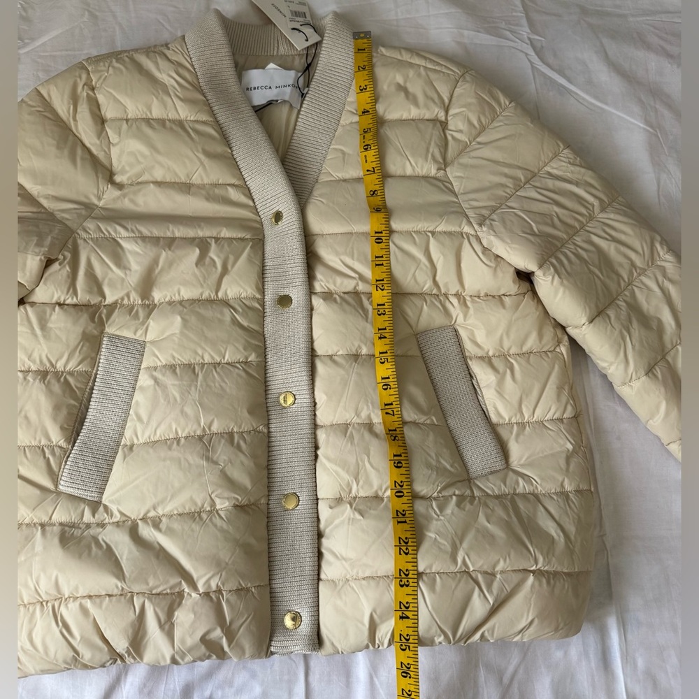 Women's NWT Rebecca Minkoff Beige Water Repellent Puffer Coat Size L Orig $328 - Picture 10 of 13